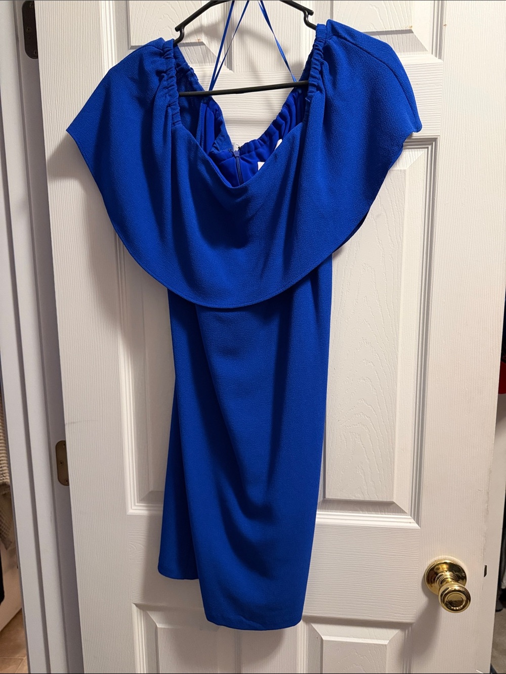 Charles Henry Cobalt Blue Off-Shoulder Mini Dress